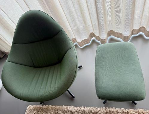 2 x Hidde Label Fauteuil + 2 Label poef groen, Huis en Inrichting, Fauteuils, Zo goed als nieuw, Stof, 75 tot 100 cm, 100 tot 125 cm