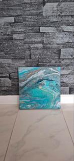 Abstract schilderij - blauw, zilver & goud, 29 x 30 cm, Ophalen of Verzenden