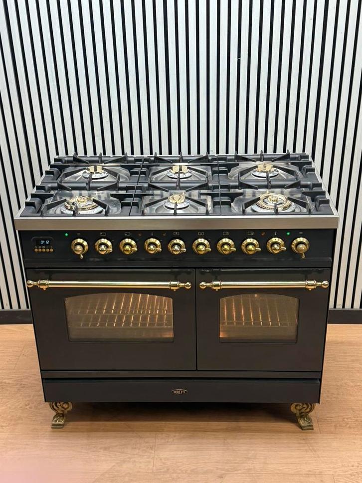 Luxe Boretti Fornuis 6 pits dubbele oven 100 cm, Witgoed en Apparatuur, Fornuizen, Zo goed als nieuw, Vrijstaand, Gas, 5 kookzones of meer
