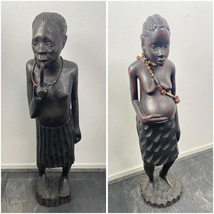 Afrikaanse Houten Beelden - Set van 2, Antiek en Kunst, Kunst | Niet-Westerse kunst, Ophalen of Verzenden