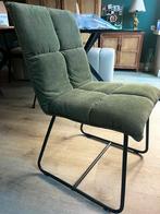 Set van 5 groene ribstof stoelen met zwart metalen frame, Huis en Inrichting, Stoelen, Ophalen, Overige kleuren, Zo goed als nieuw