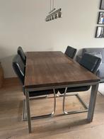 Eettafel en 4 leren stoelen Henders & Hezel, Ophalen, Gebruikt, 4 tot 6 stoelen