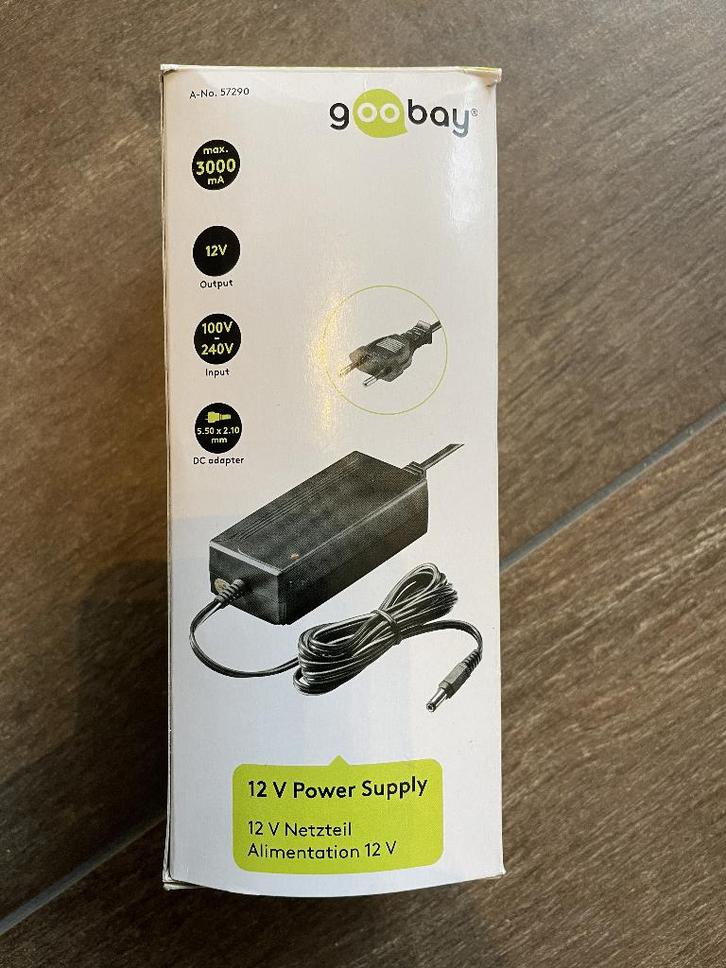 Goobay 57290 12V 3A 36W Power Supply Black 5.5mm x 2.1mm 404, Computers en Software, Laptop-opladers, Ophalen of Verzenden
