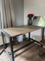 Houte tafel met stalen randen, Huis en Inrichting, Ophalen, Rechthoekig, 50 tot 100 cm