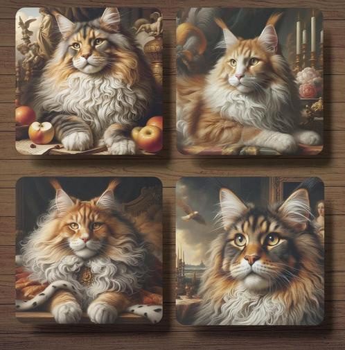 Maine Coon Barok onderzetters met houder, Huis en Inrichting, Woonaccessoires | Onderzetters, Nieuw, Glas of Kopje, Ophalen of Verzenden