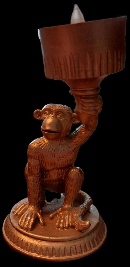 Waxinelichthouder aap goudkleurig met Lichtje, Huis en Inrichting, Woonaccessoires | Kandelaars en Kaarsen, Zo goed als nieuw