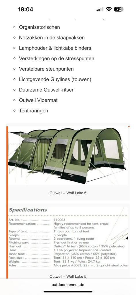 Outwell Wolflake 5 als nieuw, Caravans en Kamperen, Tenten, Zo goed als nieuw, Ophalen