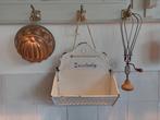 brocante emaille wand/uienbak/rek/wit-blauw, Ophalen of Verzenden