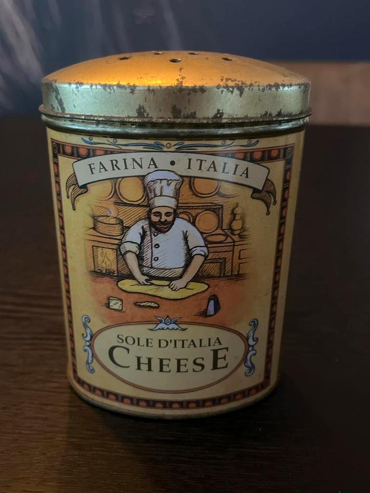 Vintage Sole d'Italia Kaas Strooibus, Antiek en Kunst, Antiek | Tin, Ophalen of Verzenden