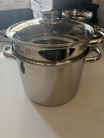 Grote rvs pan met vergiet, pastapan, aspergepan of soeppan, Kookpan of Snelkookpan, Ophalen of Verzenden, Zo goed als nieuw, Rvs