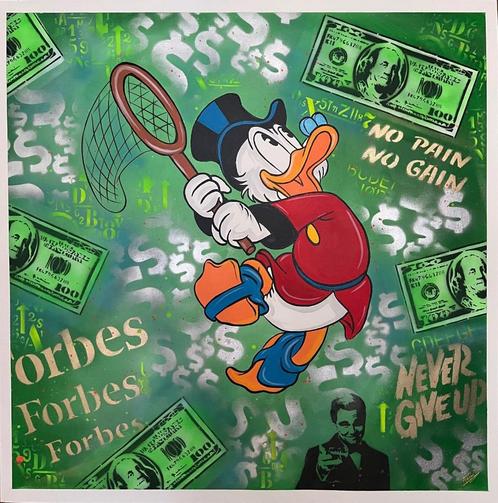 Addiel Arturo Dagobert Duck No pain No Gain, Never give up, Antiek en Kunst, Kunst | Schilderijen | Modern, Ophalen of Verzenden