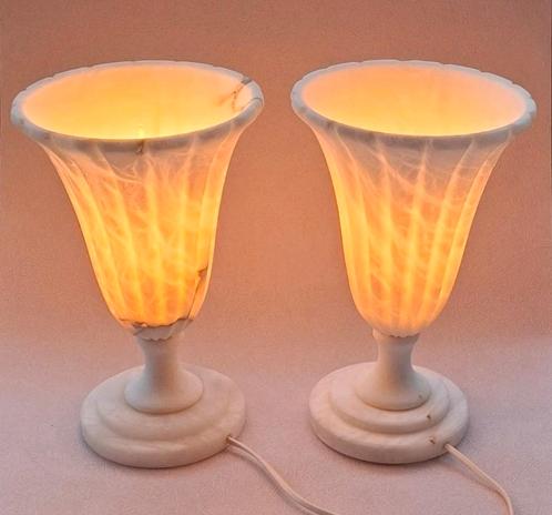 Set Vintage Albasten Tafellampen, Huis en Inrichting, Lampen | Tafellampen, Zo goed als nieuw, Minder dan 50 cm, Ophalen of Verzenden