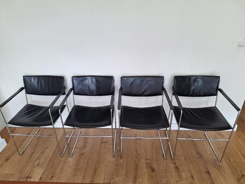 4 Arco eettafel stoelen, Huis en Inrichting, Stoelen, Gebruikt, Vier, Leer, Metaal, Zwart, Ophalen