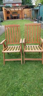 Teakhouten stoelen, verstelbaar en inklapbaar - 2 stuks, Ophalen, Gebruikt, Teakhout, Verstelbaar