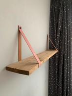 Steigerhouten wandplank met roze leren plankdragers 120x19x3, Kinderen en Baby's, Kinderkamer | Commodes en Kasten, Gebruikt, 100 cm of meer