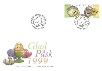 FDC Zweden 1999, GLAD PASK Vrolijk Pasen, kuiken  kippen beschikbaar voor biedingen