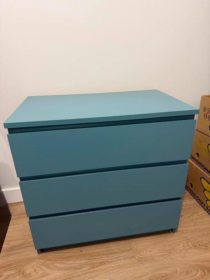 IKEA Malm Turquoise Ladekast - 3 Laden, Huis en Inrichting, Kasten | Ladekasten, Gebruikt, Minder dan 100 cm, 50 tot 100 cm, 25 tot 50 cm