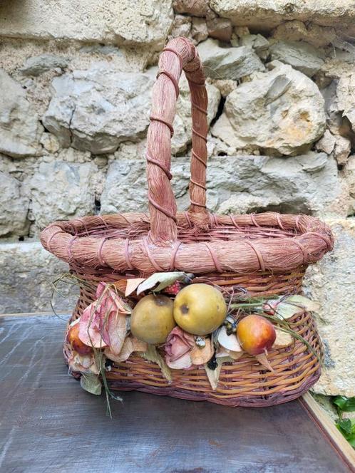 Brocante/vintage Franse roze rietenmand/allegonda, Antiek en Kunst, Curiosa en Brocante, Ophalen of Verzenden