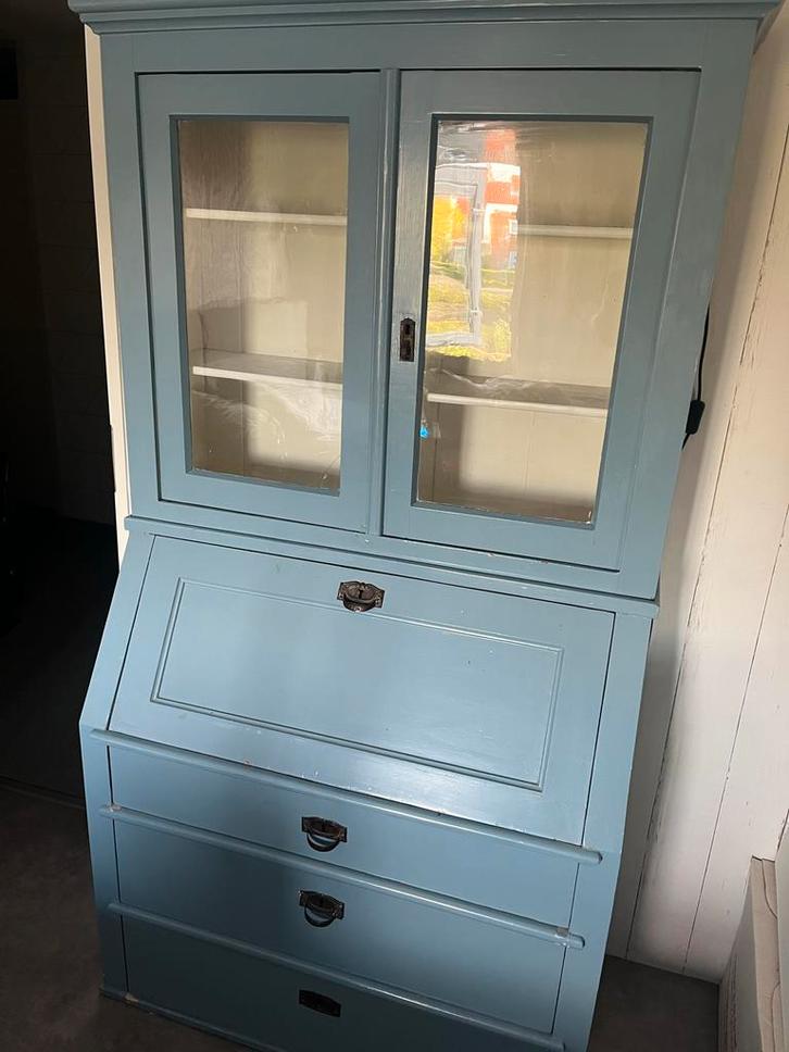 Biedermeier Secretaire met Vitrinekast, Huis en Inrichting, Kasten | Buffetkasten, Gebruikt, 150 tot 200 cm, 50 tot 100 cm, 25 tot 50 cm