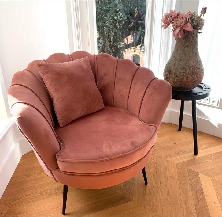 Oudroze fluwelen fauteuil, Huis en Inrichting, Fauteuils, Zo goed als nieuw, Stof, Overige materialen, 75 tot 100 cm, Minder dan 75 cm