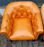 2x Chesterfield club fauteuil honing bruin leer + BEZORGING, Gebruikt, ., Chesterfield, Ophalen of Verzenden