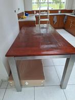 Houten eettafel met metalen poten, Ophalen, Gebruikt, 50 tot 100 cm, 150 tot 200 cm