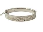 Vintage zilveren, bewerkte bangle, slavenband,  b 10,5 mm., 9845al, Verzenden, Nynkegardenier.nl, Zo goed als nieuw
