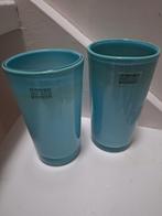 2 Blauwe Des Pots Vaasjes - Glas, Blauw, Ophalen of Verzenden, Minder dan 50 cm, Glas