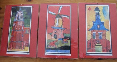 3 reproductie van Marianne van gebouwen in Gorinchem, Antiek en Kunst, Kunst | Schilderijen | Modern, Ophalen