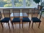 4x houten eetkamerstoelen met donkergrijze bekleding, Huis en Inrichting, Stoelen, Ophalen, Gebruikt, Stof, Vier