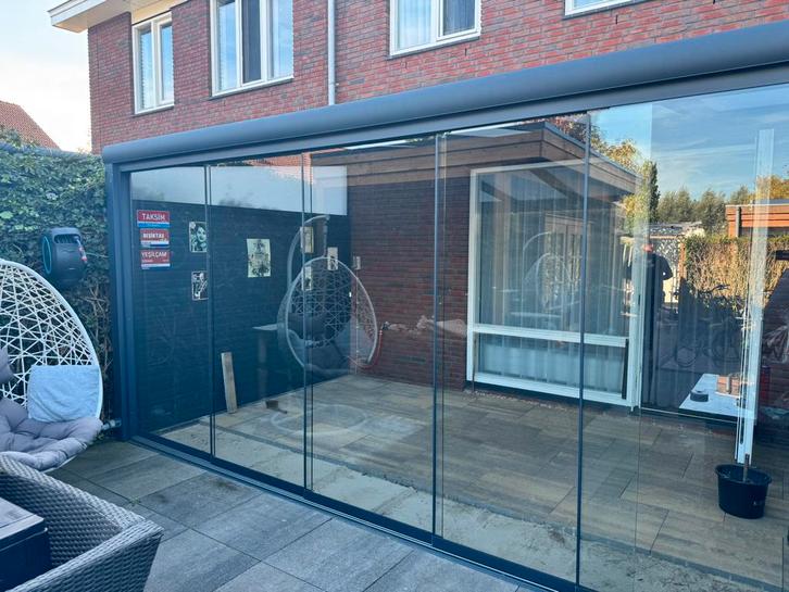 Glazen schuifwand veranda, Tuin en Terras, Overkappingen, Gebruikt, Veranda, Ophalen