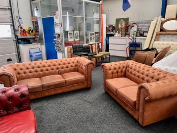 Prachtig Chesterfield Bankstel 3+2 Zits  in Cognac Softleer beschikbaar voor biedingen