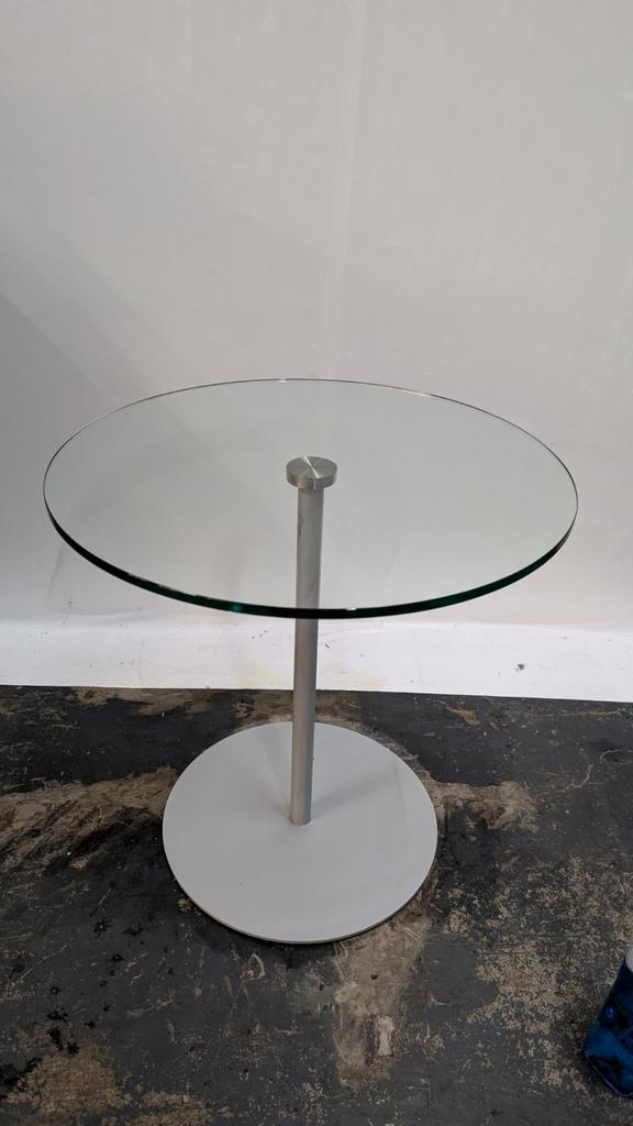 Glazen Salontafel met Metalen Onderstel, Huis en Inrichting, Tafels | Salontafels, Gebruikt, Minder dan 50 cm, Minder dan 50 cm