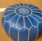 Nieuwe Marokkaanse handgemaakte leren poef, gevuld blauw, Minder dan 50 cm, Rond, Nieuw, Ophalen of Verzenden