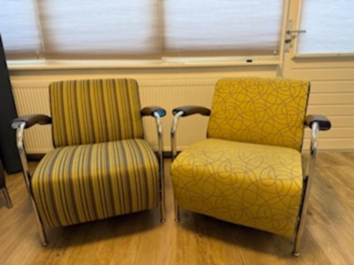 Leolux Skylla Fauteuils (2x), Huis en Inrichting, Fauteuils, Gebruikt, Leer, Metaal, Stof, 50 tot 75 cm, 75 tot 100 cm, Ophalen