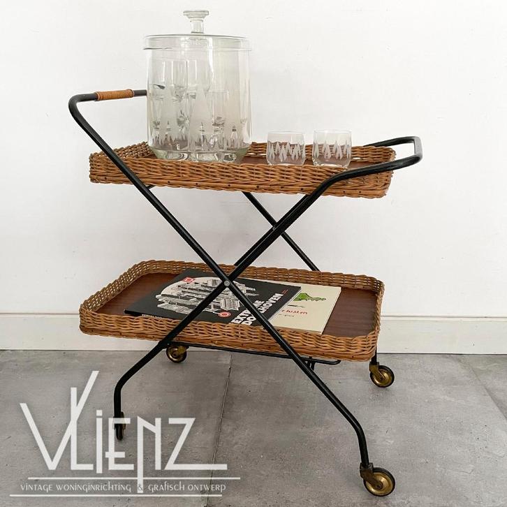 Vintage, midcentury inklapbare trolley, theewagen dienblad, Verzamelen, Retro, Huis en Inrichting, Ophalen