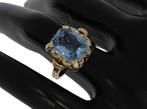 14k gouden dames retro ring blauwe Topaas Vintage, Goud, Goud, Met edelsteen, Ophalen of Verzenden