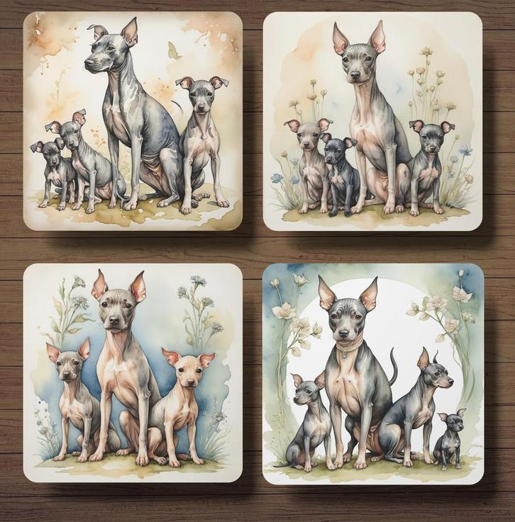 American Hairless Terriër Moeder & pups onderzetters+houder, Huis en Inrichting, Woonaccessoires | Onderzetters, Nieuw, Glas of Kopje