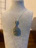 Prachtige zilveren antieke smaragd ketting, Ophalen, Zilver, Hanger, Met edelsteen