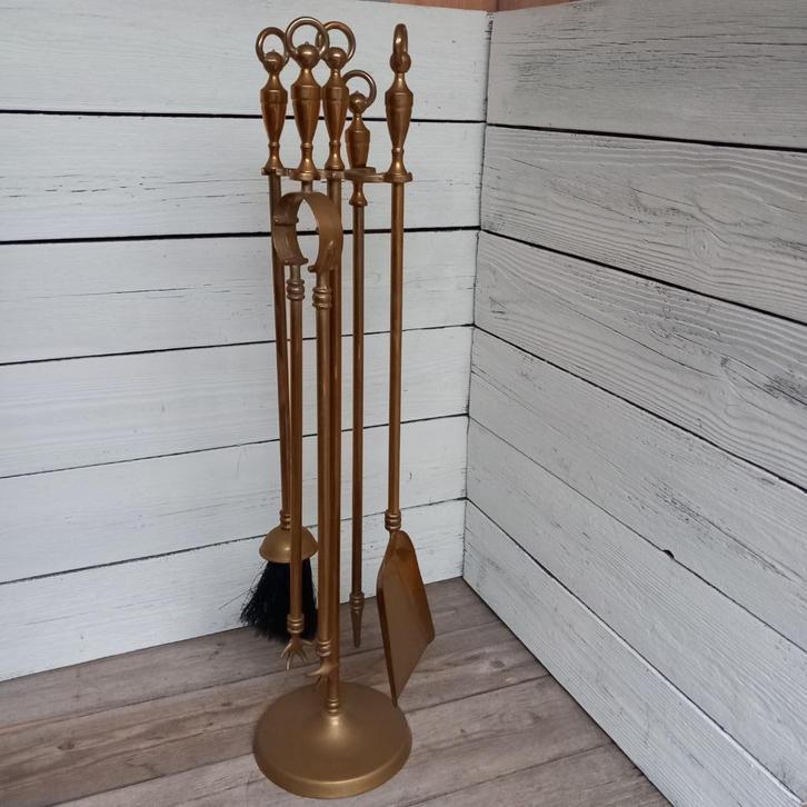 Messing haardstel, 4 delig., Huis en Inrichting, Haarden, Zo goed als nieuw, Houthaard, Ophalen of Verzenden