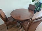 Antieke ronde eettafel met bolpoot + gratis lederen stoelen, Ophalen