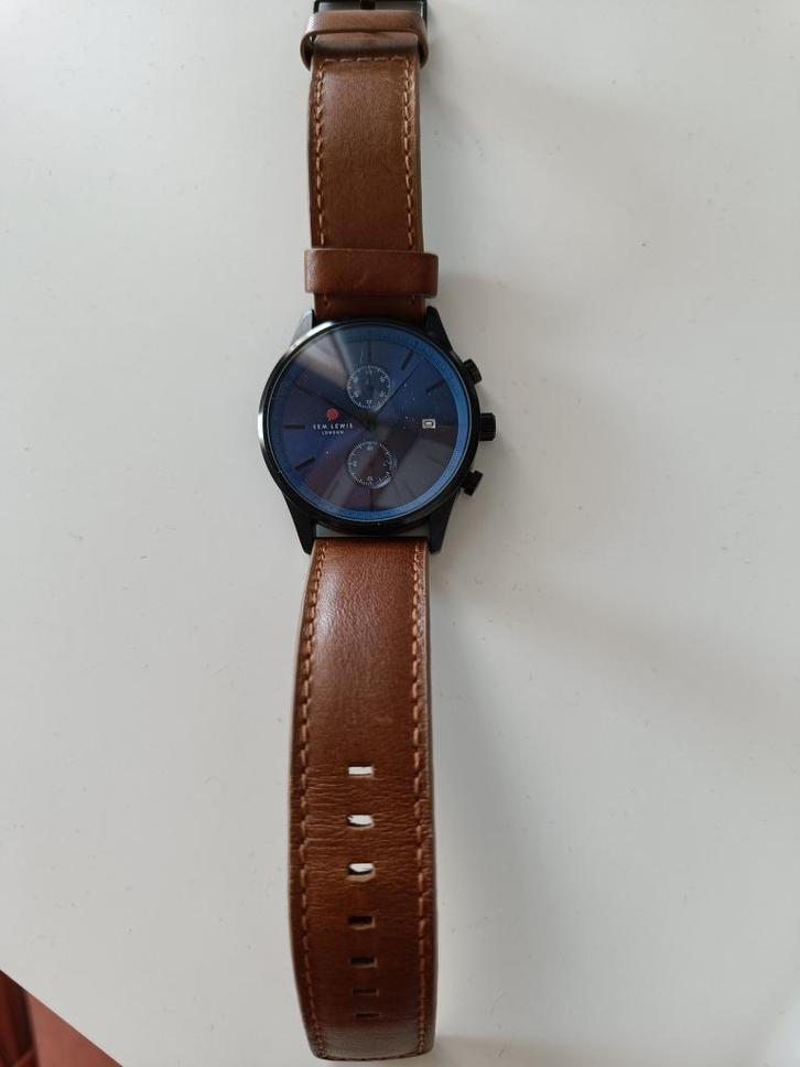 Sam Lewis horloge mannen, Sieraden, Tassen en Uiterlijk, Horloges | Heren, Gebruikt, Polshorloge, Overige merken, Staal, Leer