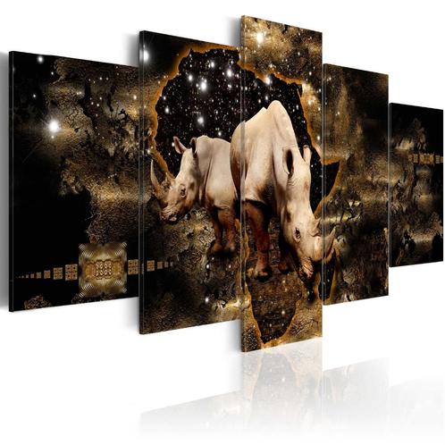 873 Afrika Neushoorn 5 Luik Canvas Schilderij 200x100 Nieuw, Antiek en Kunst, Kunst | Schilderijen | Modern, Ophalen of Verzenden