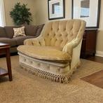 Vintage beige eenzit / fauteuil / clubzetel met franjes, Ophalen