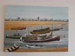 Schilderij strand met boten, Ophalen of Verzenden