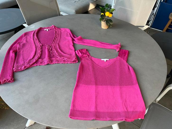 Fuchsia roze Diktons Barcelona twinset, maat L, Kleding | Dames, Truien en Vesten, Zo goed als nieuw, Maat 38/40 (M), Roze, Verzenden