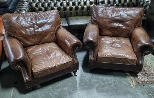 2x Lounge fauteuil cognac vintage leer + BEZORGING GRATIS, Huis en Inrichting, Fauteuils, Gebruikt, Leer, Ophalen of Verzenden