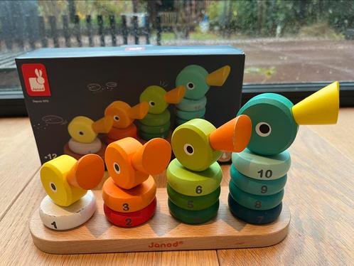Houten stapeltoren eend Janod incl doos 12+ mnd, Kinderen en Baby's, Speelgoed | Houten speelgoed, Gebruikt, Verzenden