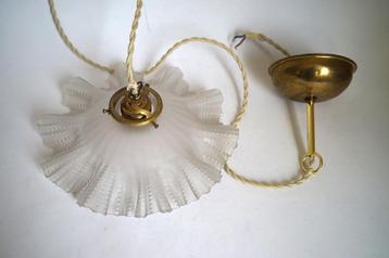 antiek lamp mat glas rok glas messing metaal stof snoer. beschikbaar voor biedingen