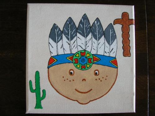Schilderijtje van een indiaantje. Handgeschilderd, Kinderen en Baby's, Kinderkamer | Inrichting en Decoratie, Nieuw, Wanddecoratie